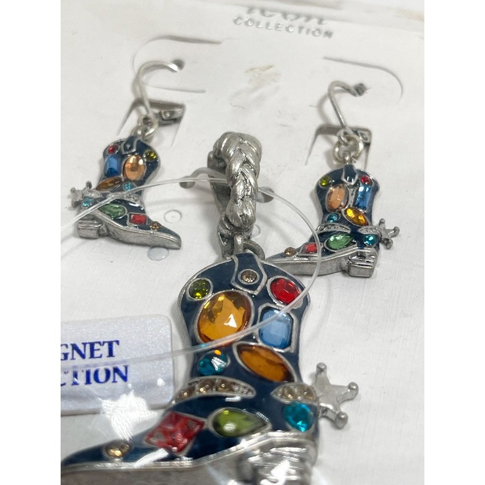 Icon Collection Multi-Color Western Boot Pendant and Earrings Set Jeweled